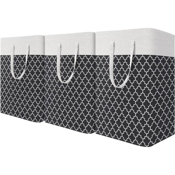 3-Pack Laundry Baskets Hamper with Long Handles Collapsible Waterproof 75L